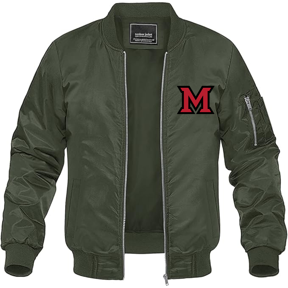 Men's Miami Ohio RedHawks Logo Lightweight Bomber Jacket Windbreaker Softshell Varsity Jacket Coat