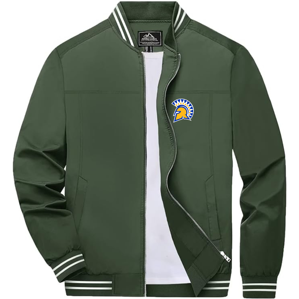 Men's San Jose State Spartans Logo Lightweight Zip-Up Ribbed Collar and Cuffs Bomber Jacket