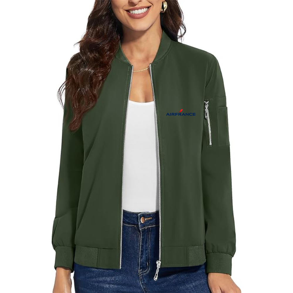 Women's Air France Logo Premium Bomber Jacket with Polished Detailing and Functional Sleeve Pocket Modern Luxury Outerwear