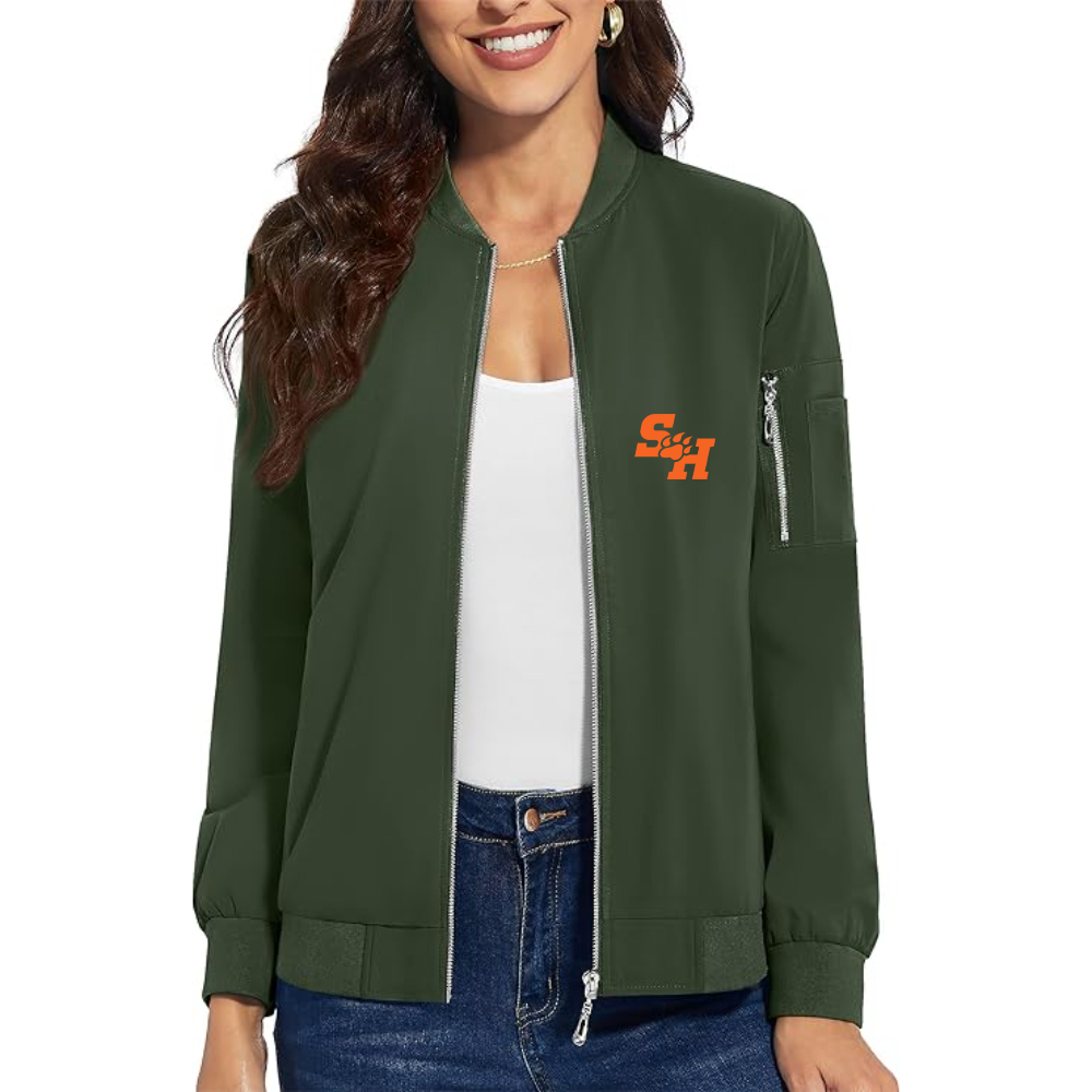 Women's Sam Houston State Bearkats Logo Premium Bomber Jacket with Polished Detailing and Functional Sleeve Pocket Modern Luxury Outerwear