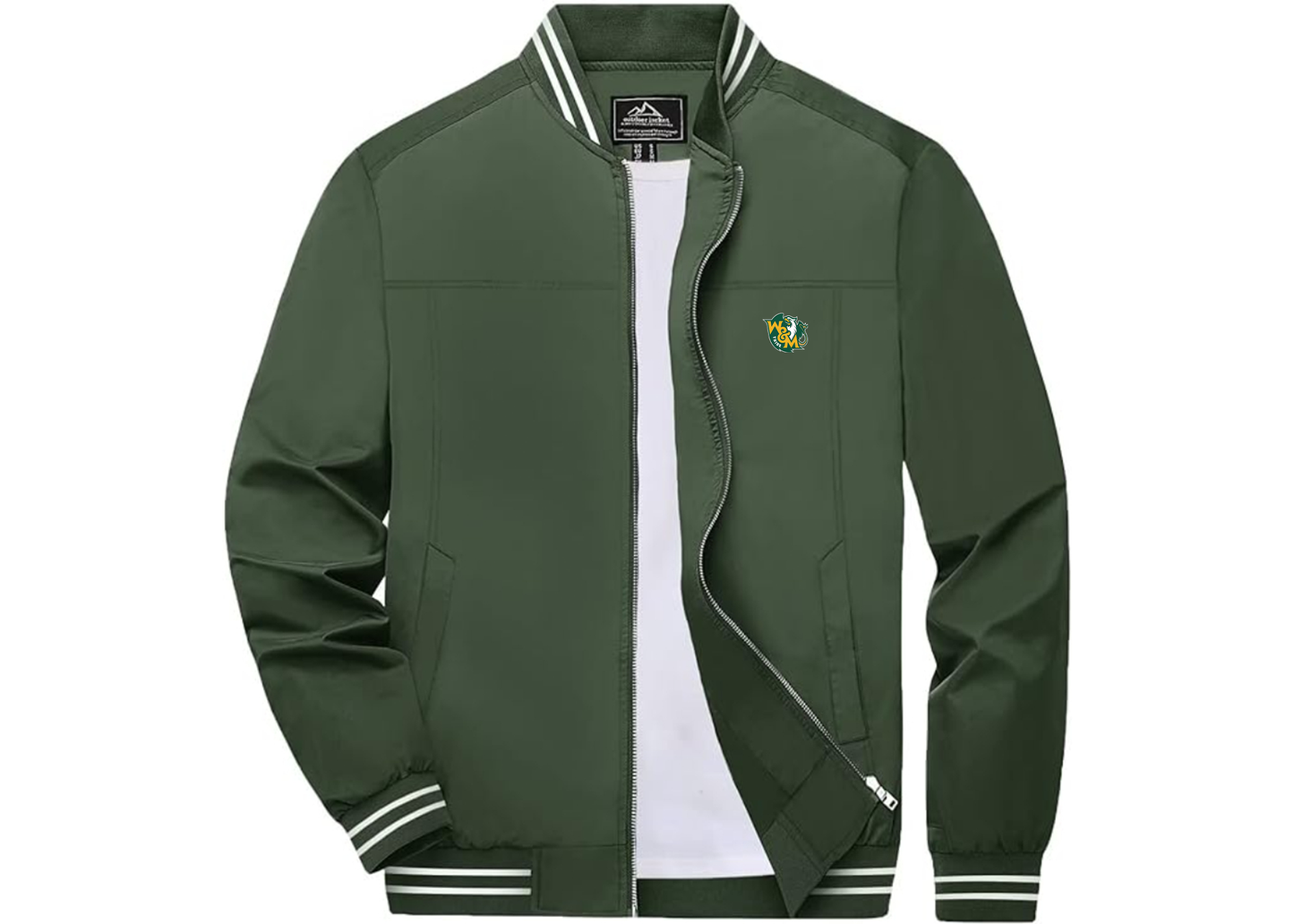 Men's William and Mary Tribe Lightweight Zip-Up Ribbed Collar and Cuffs Bomber Jacket