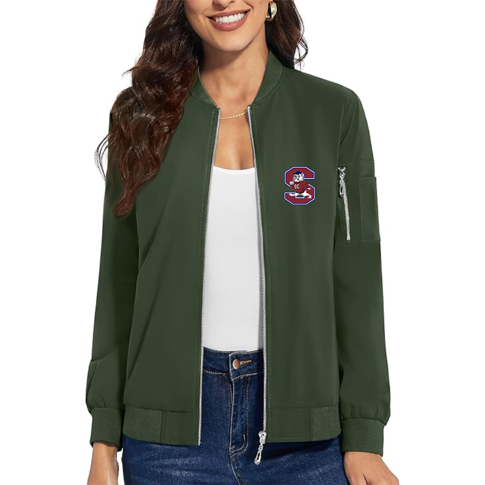 Women's South Carolina State Bulldogs Logo Premium Bomber Jacket with Polished Detailing and Functional Sleeve Pocket Modern Luxury Outerwear
