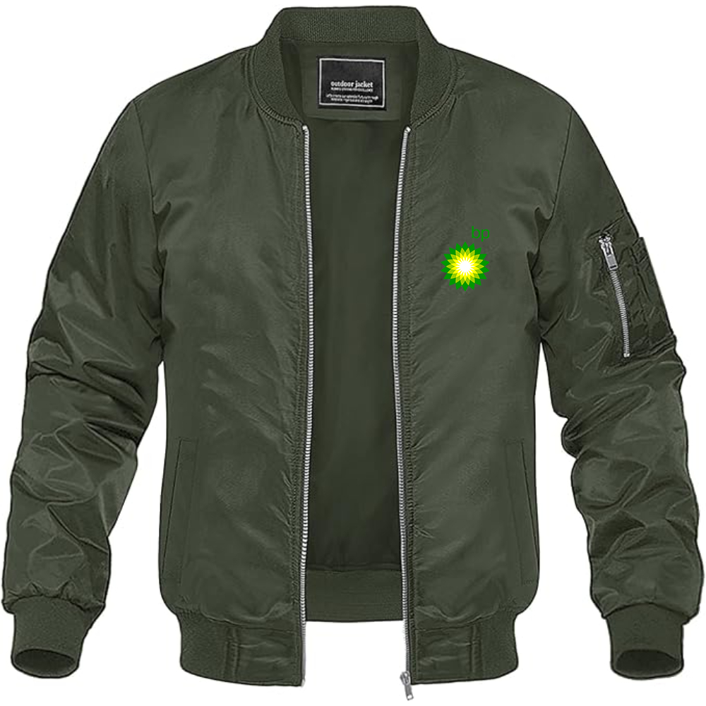 Men's BP Oil Logo Lightweight Bomber Jacket Windbreaker Softshell Varsity Jacket Coat