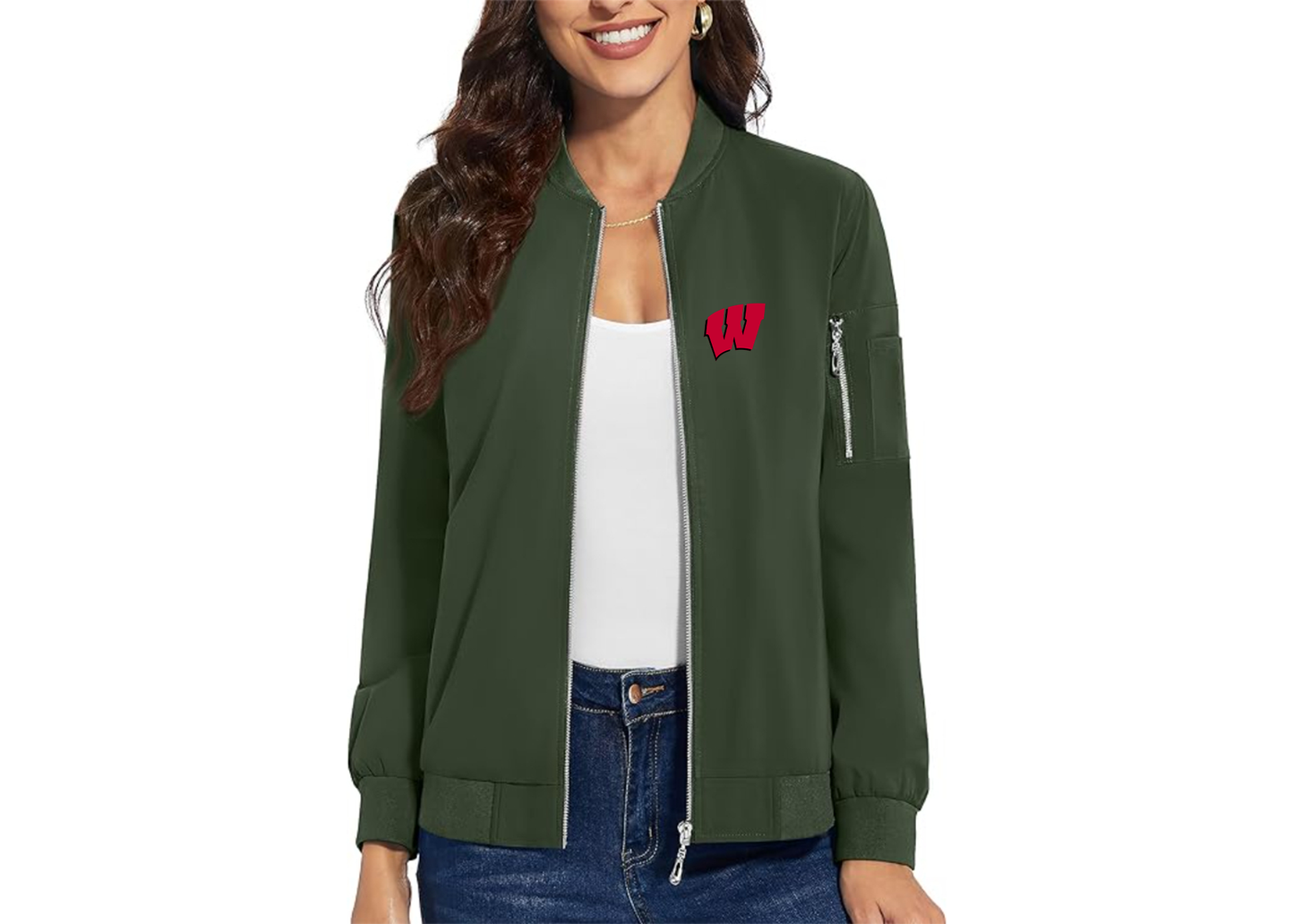 Women's Wisconsin Badgers Premium Bomber Jacket with Polished Detailing and Functional Sleeve Pocket Modern Luxury Outerwear