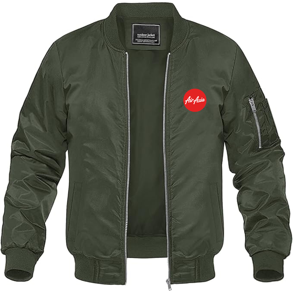 Men's Air Asia Logo Lightweight Bomber Jacket Windbreaker Softshell Varsity Jacket Coat