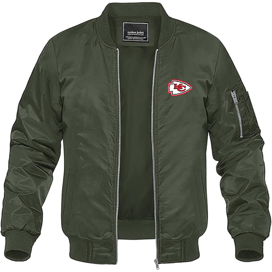 Men's KC Chiefs Logo Lightweight Bomber Jacket Windbreaker Softshell Varsity Jacket Coat