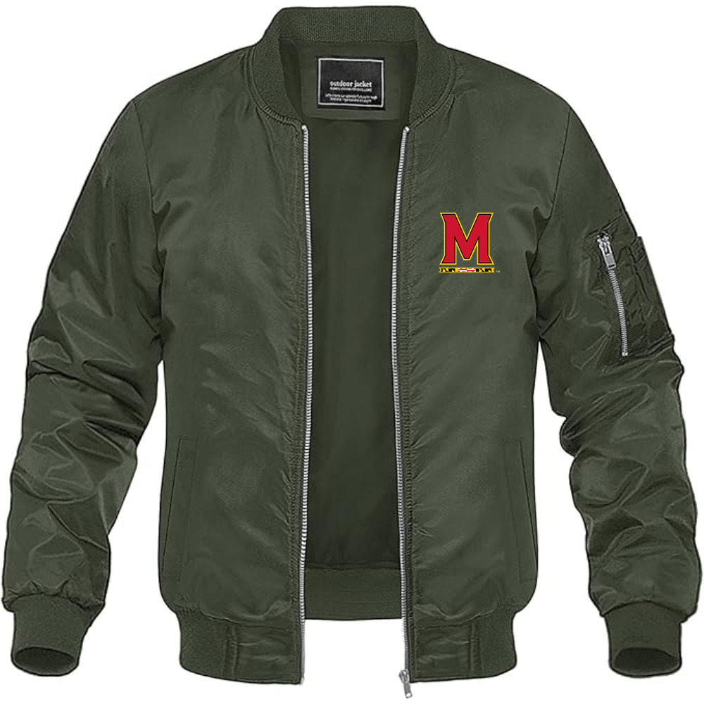 Men's Maryland Terrapins Logo Lightweight Bomber Jacket Windbreaker Softshell Varsity Jacket Coat