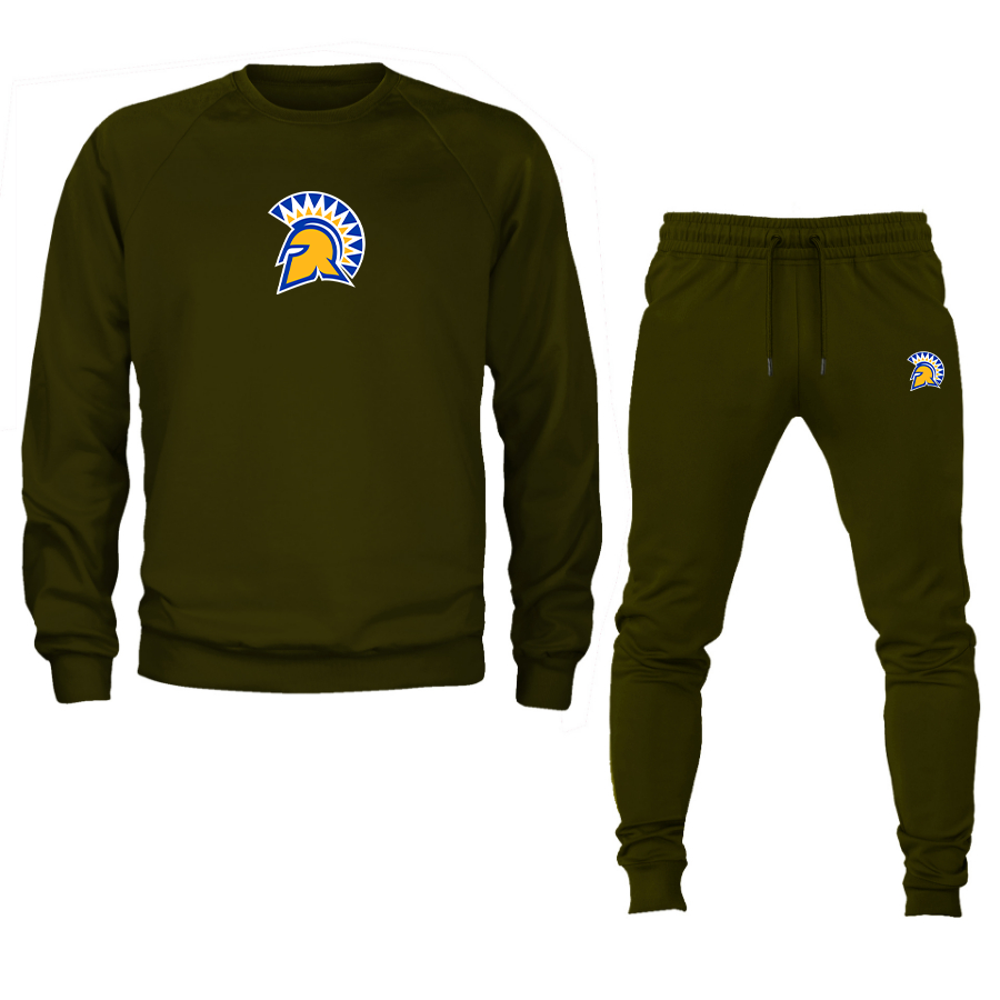 Men's San Jose State Spartans Logo Crewneck Sweatshirt Joggers Suit