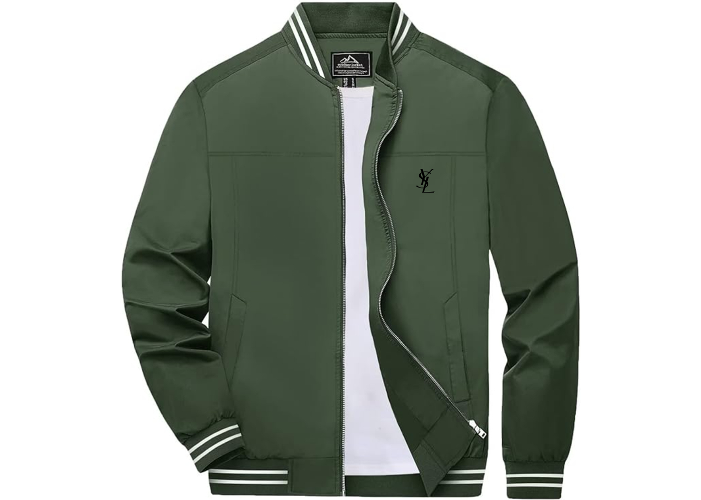 Men's YSL Lightweight Zip-Up Ribbed Collar and Cuffs Bomber Jacket