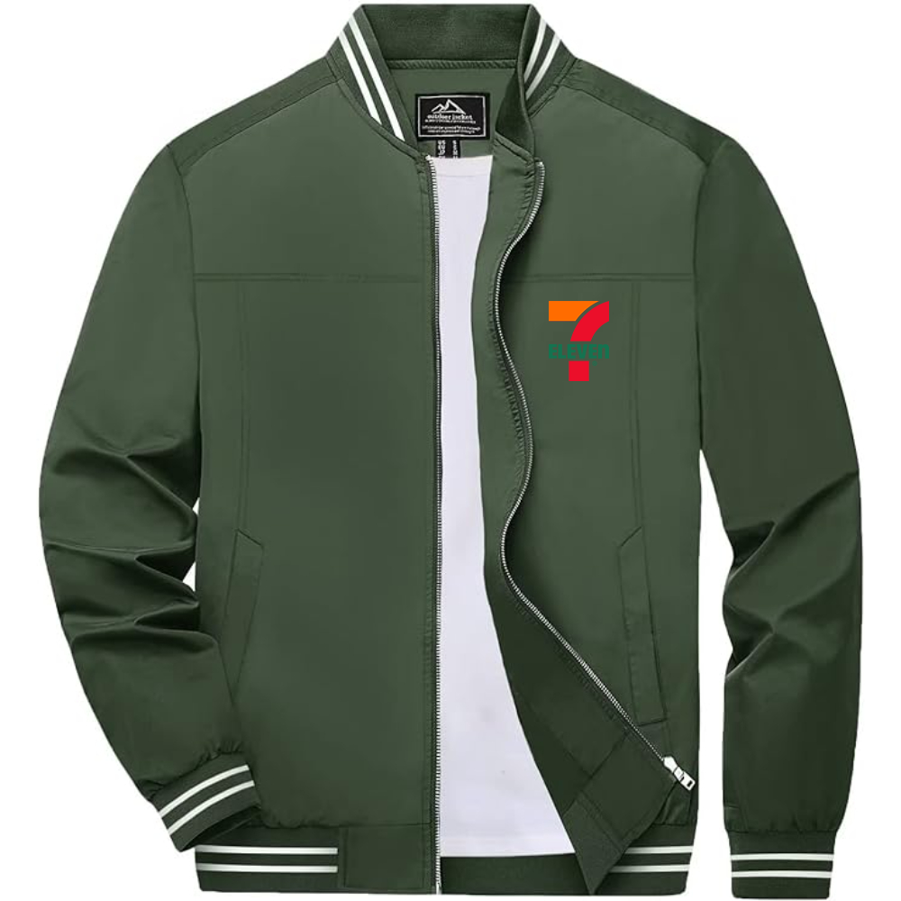 Men's 7 Eleven Logo Lightweight Zip-Up Ribbed Collar and Cuffs Bomber Jacket