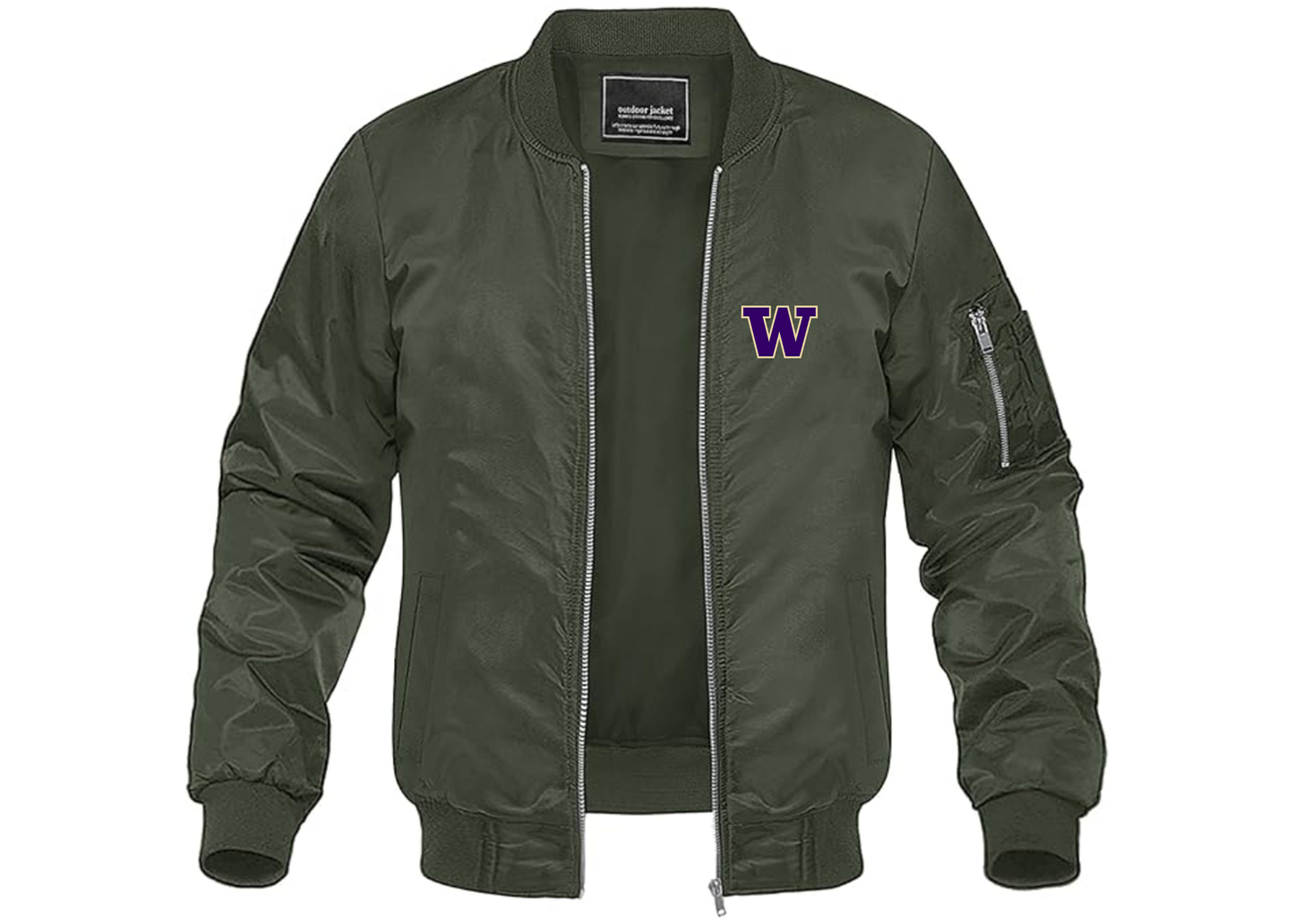 Men's Washington Huskies Lightweight Bomber Jacket Windbreaker Softshell Varsity Jacket Coat