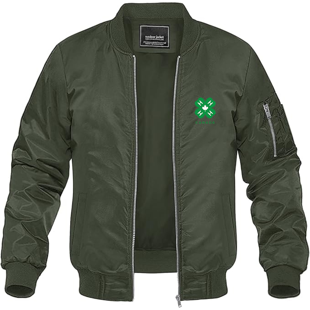 Men's 4H Canada Logo Lightweight Bomber Jacket Windbreaker Softshell Varsity Jacket Coat