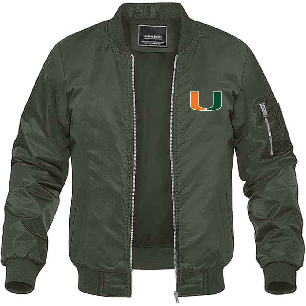 Men's Miami Hurricanes Logo Lightweight Bomber Jacket Windbreaker Softshell Varsity Jacket Coat
