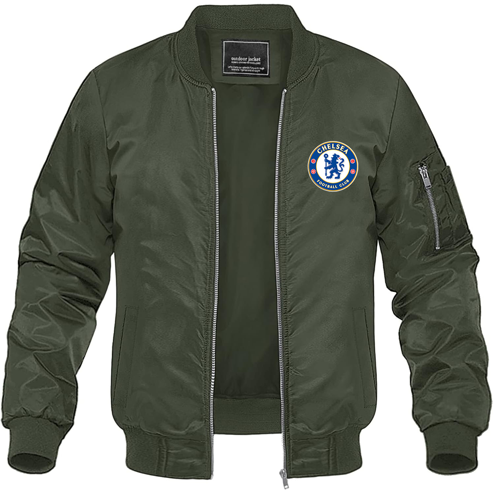 Men's Chelsea Soccer Lightweight Bomber Jacket Windbreaker Softshell Varsity Jacket Coat