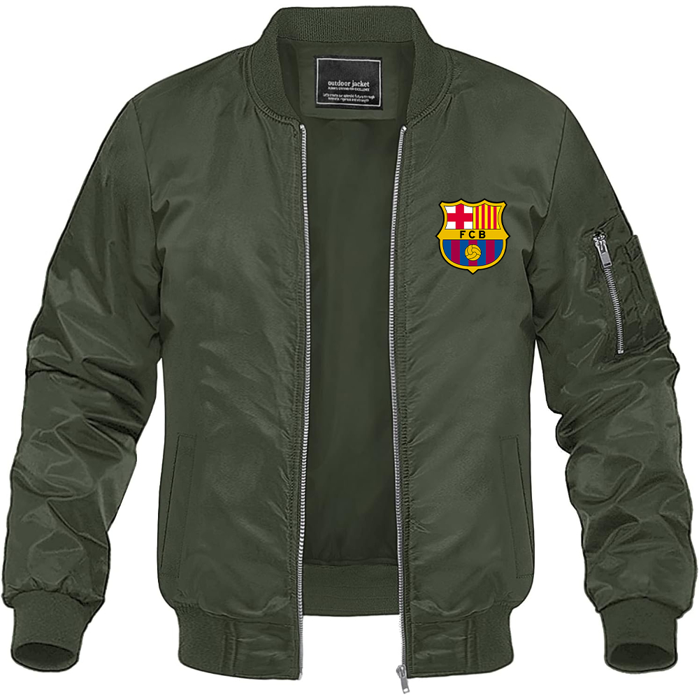 Men's F.C. Barcelona Soccer Lightweight Bomber Jacket Windbreaker Softshell Varsity Jacket Coat