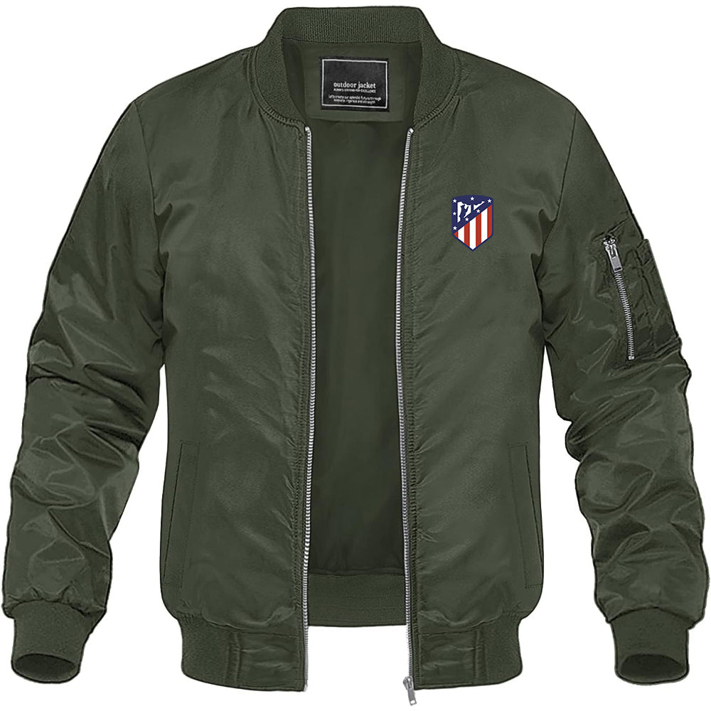 Men's Atletico Madrid FC Lightweight Bomber Jacket Windbreaker Softshell Varsity Jacket Coat