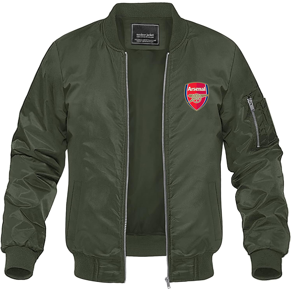 Men's Arsenal Soccer Lightweight Bomber Jacket Windbreaker Softshell Varsity Jacket Coat