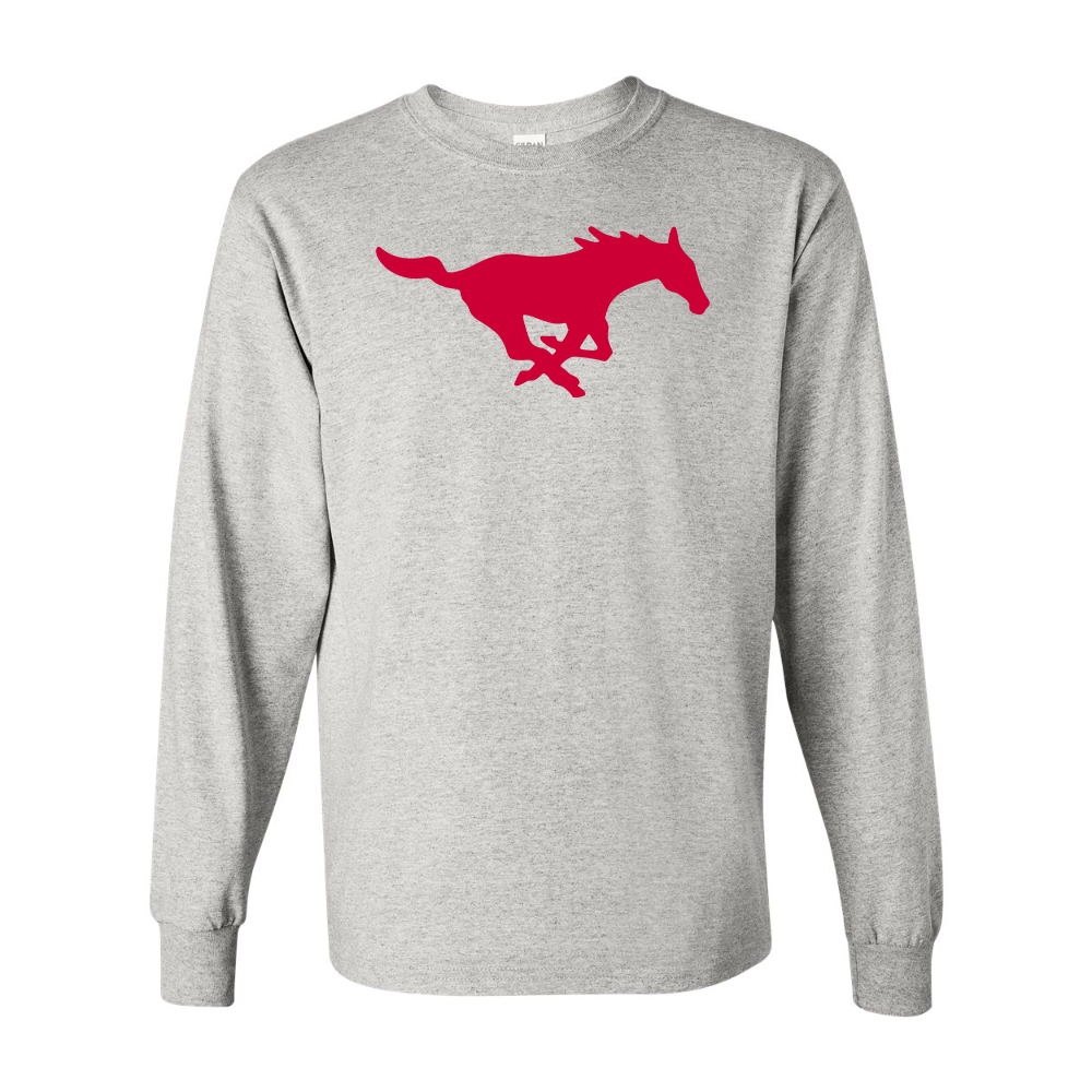 Men's SMU Mustangs Logo Gildan Heavy Cotton Long Sleeve T-Shirt