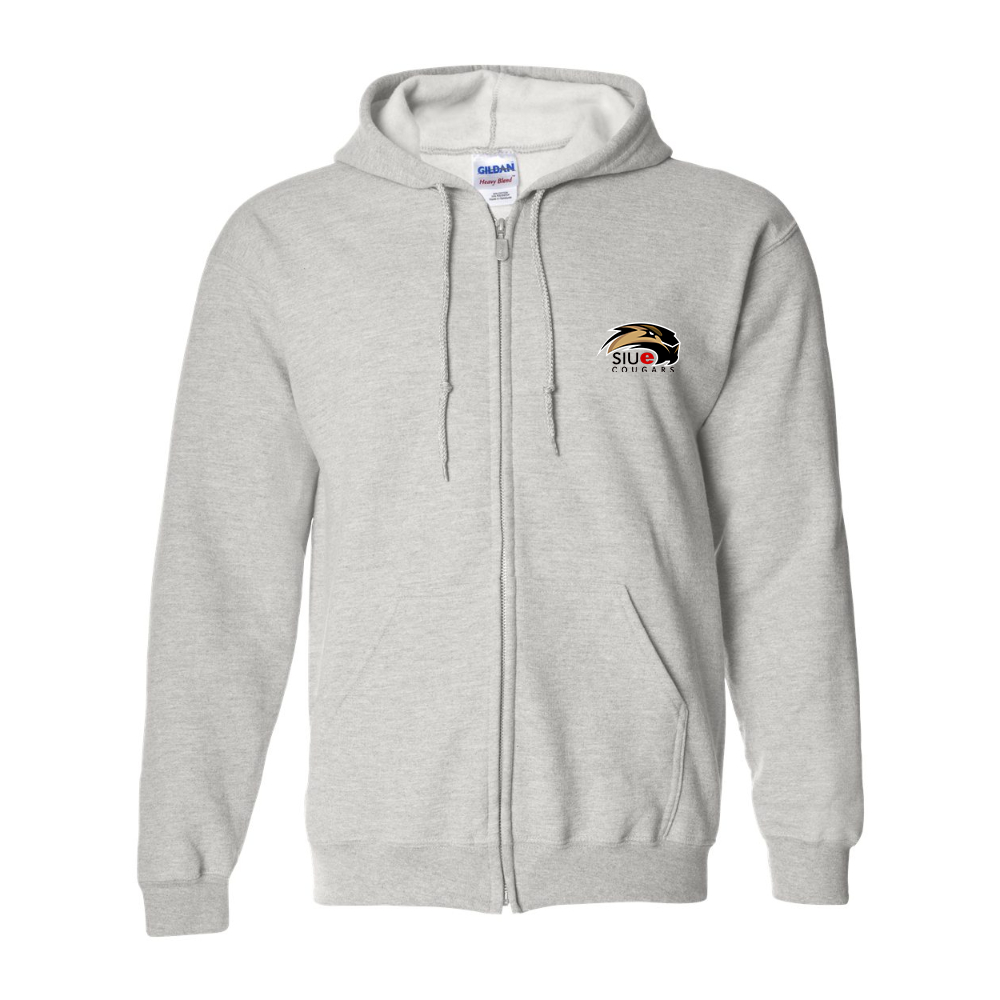 Men's SIU Edwardsville Cougars Logo Gildan Heavy Blend Full Zip Hooded Sweatshirt