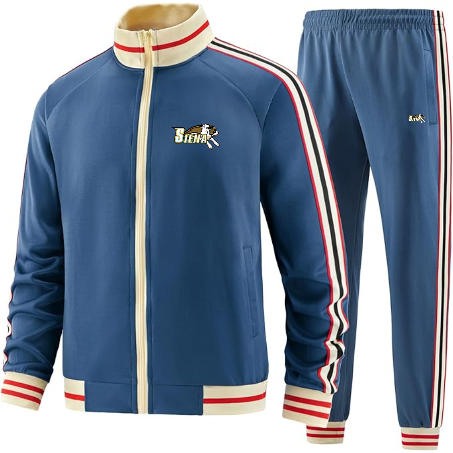Men's Siena Saints Logo Tracksuit with Bold Striped Accents and Zippered Front Athletic Wear