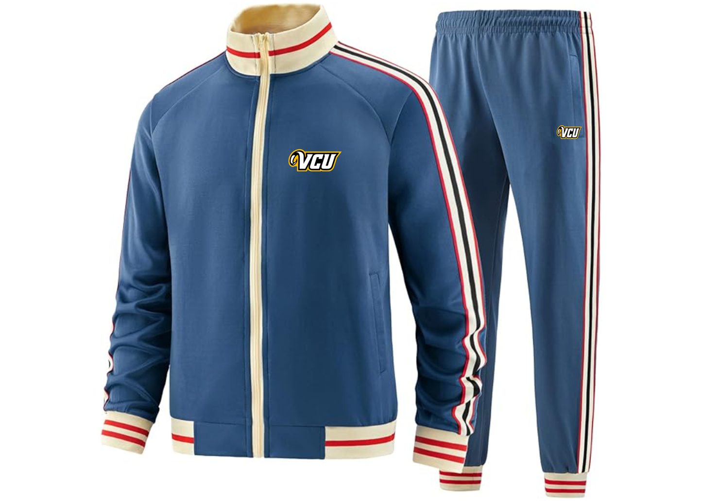 Men's Virginia Commonwealth Rams Tracksuit with Bold Striped Accents and Zippered Front Athletic Wear