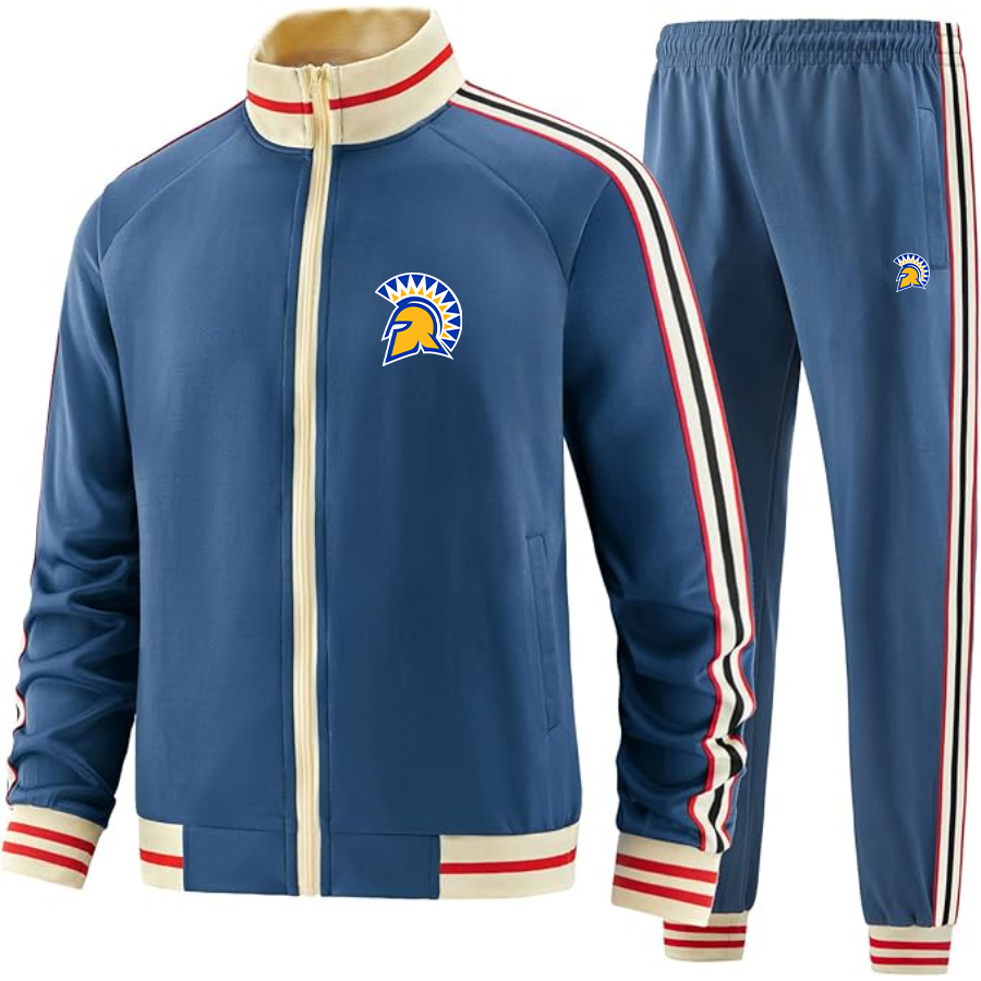 Men's San Jose State Spartans Logo Tracksuit with Bold Striped Accents and Zippered Front Athletic Wear