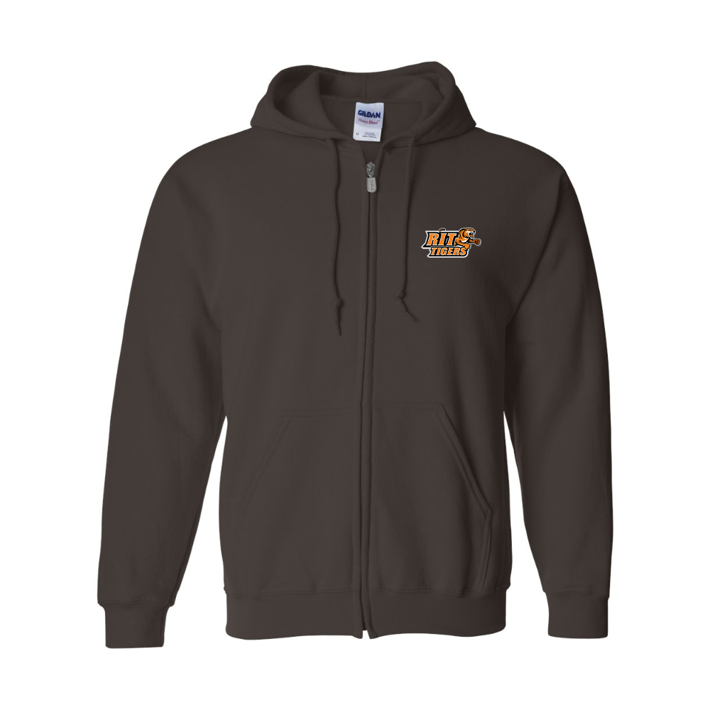 Men's RIT Tigers Logo Gildan Heavy Blend Full Zip Hooded Sweatshirt