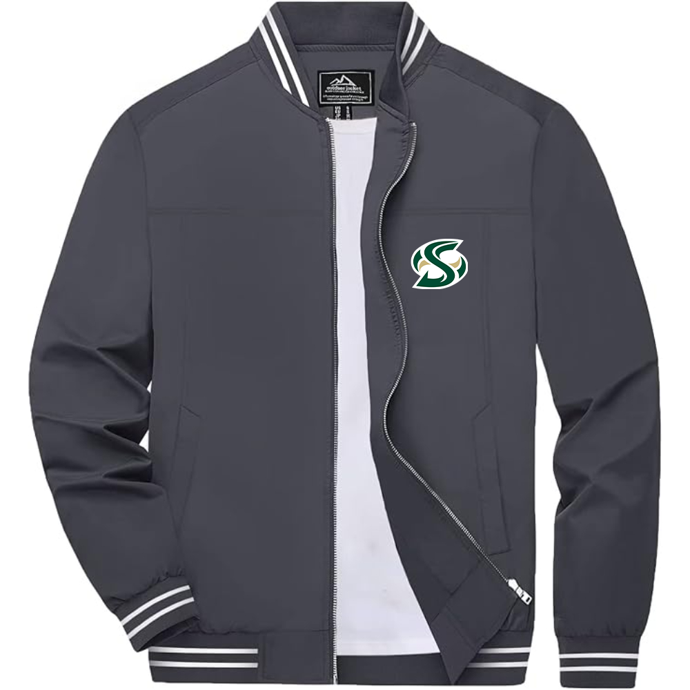 Men's Sacramento State Hornets Logo Lightweight Zip-Up Ribbed Collar and Cuffs Bomber Jacket