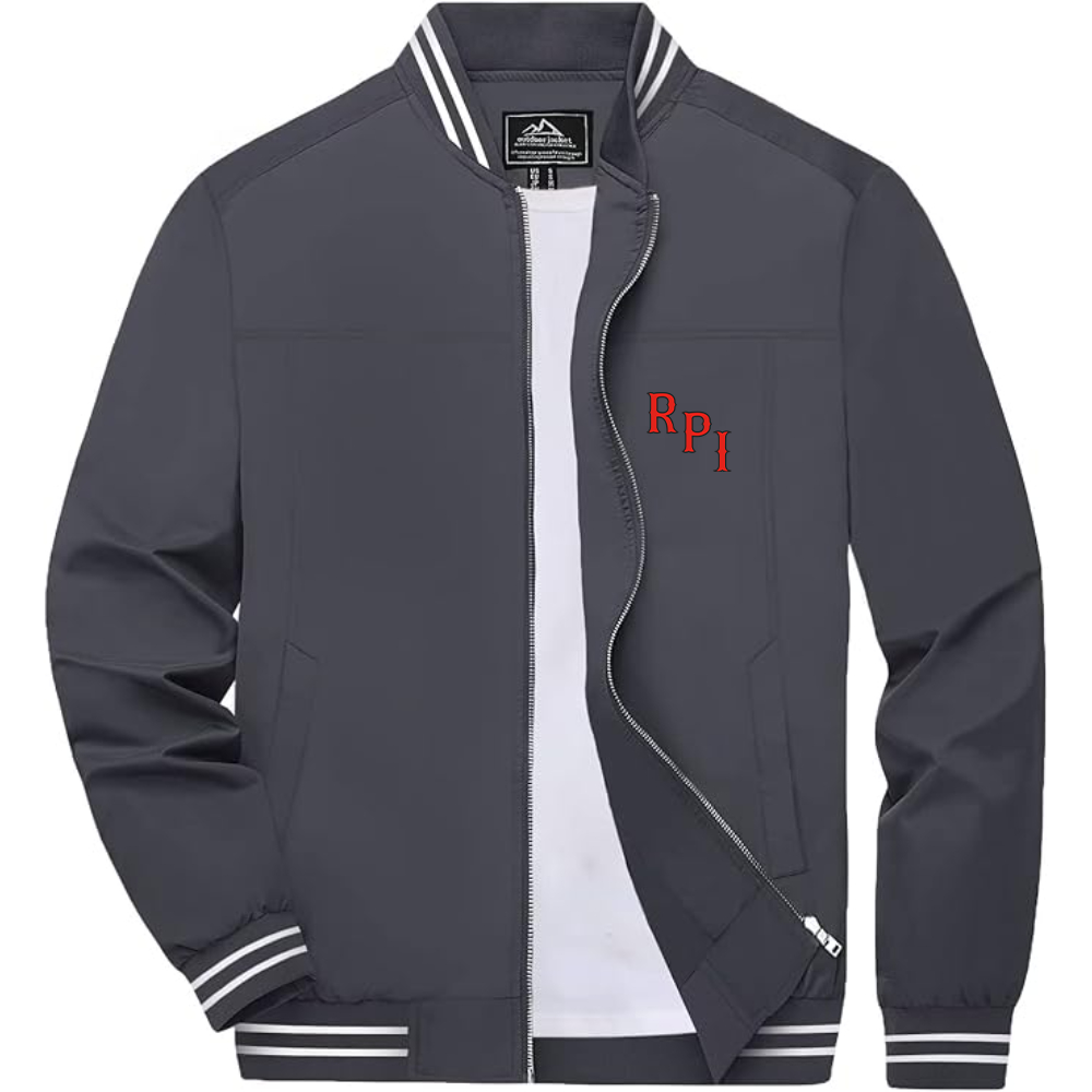Men's RPI Engineers Logo Lightweight Zip-Up Ribbed Collar and Cuffs Bomber Jacket