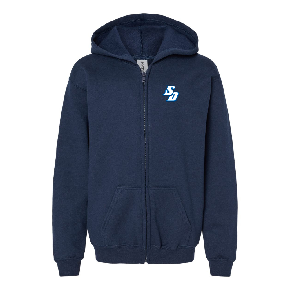 Gildan Heavy Blend Youth San Diego Toreros Logo Full Zip Hooded Sweatshirt