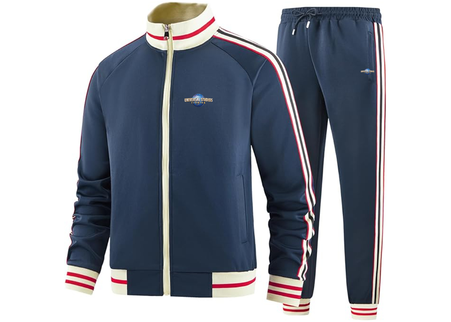 Men's Universal Studios Florida Tracksuit with Bold Striped Accents and Zippered Front Athletic Wear