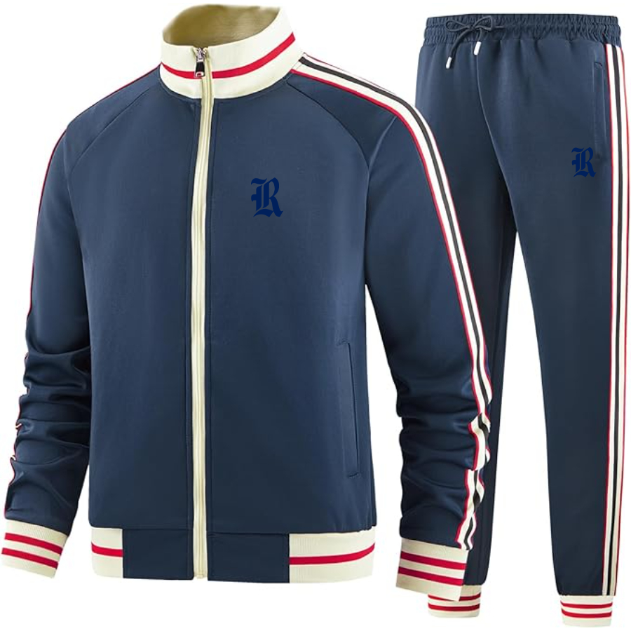 Men's Rice Owls Logo Tracksuit with Bold Striped Accents and Zippered Front Athletic Wear