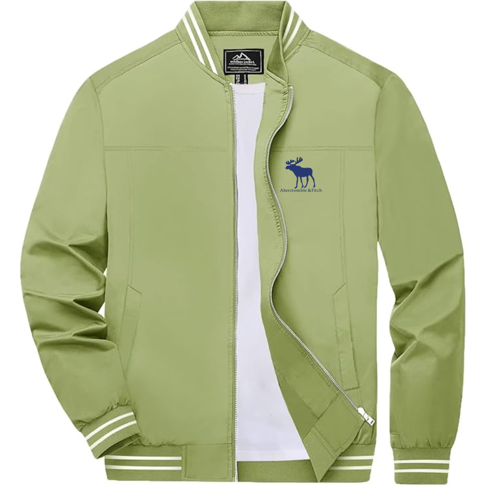 Men's Abercrombie & Fitch Moose Logo Lightweight Zip-Up Ribbed Collar and Cuffs Bomber Jacket