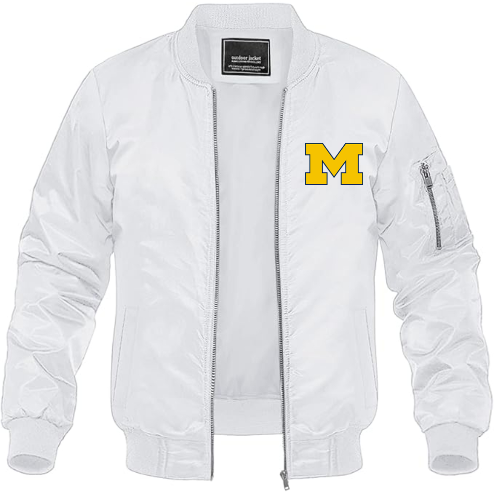 Men's Michigan Wolverines Logo Lightweight Bomber Jacket Windbreaker Softshell Varsity Jacket Coat