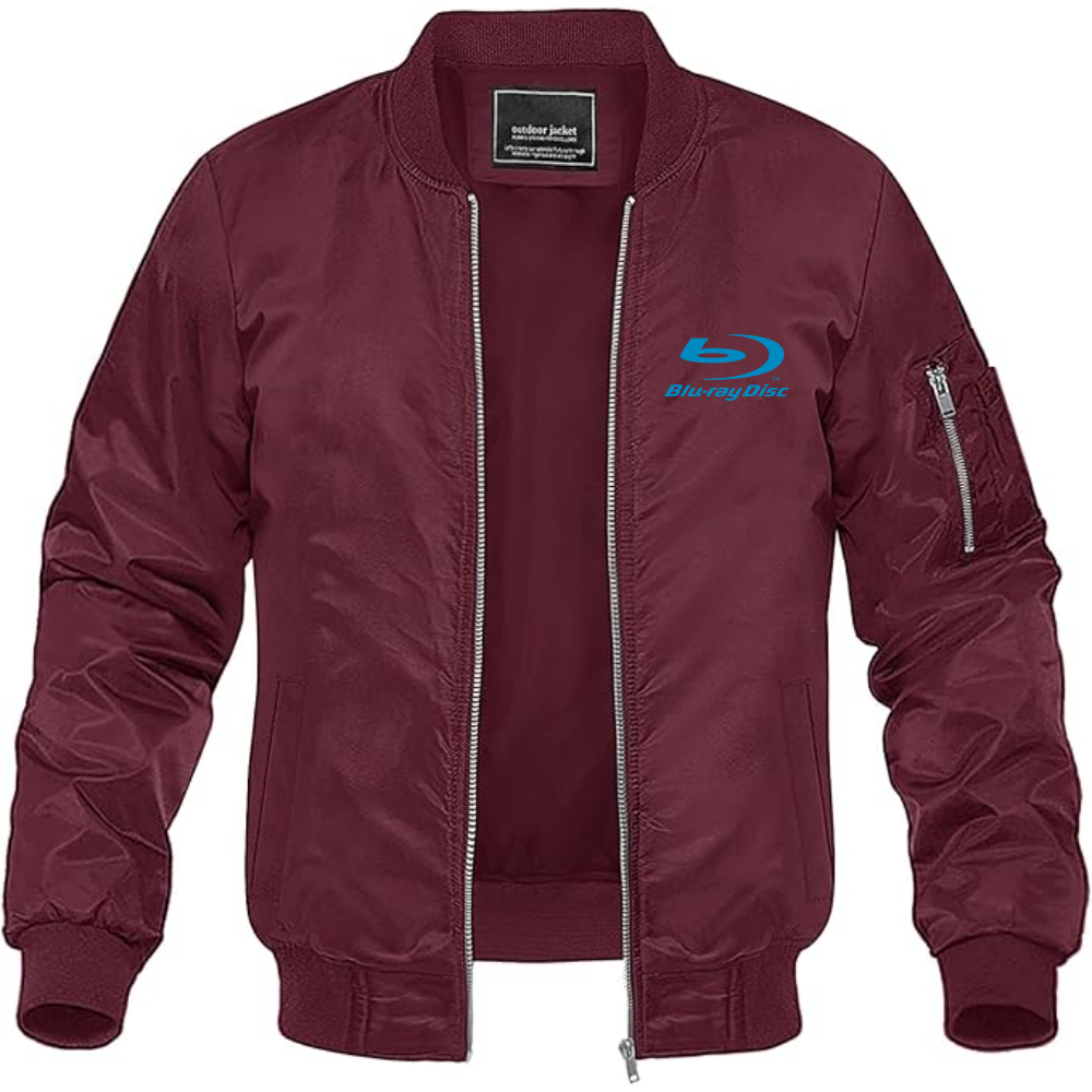 Men's Blu-Ray Logo Lightweight Bomber Jacket Windbreaker Softshell Varsity Jacket Coat