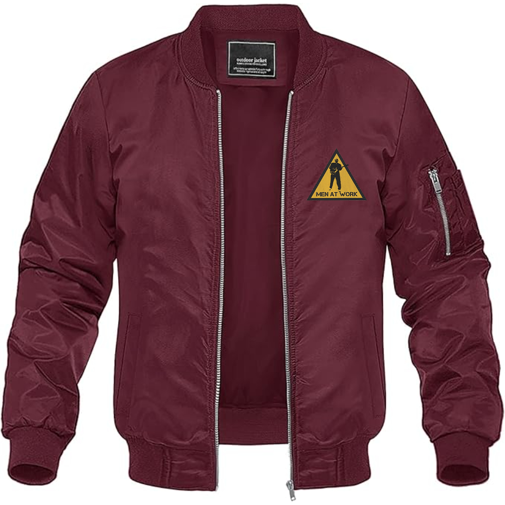 Men's Men at Work Logo Lightweight Bomber Jacket Windbreaker Softshell Varsity Jacket Coat