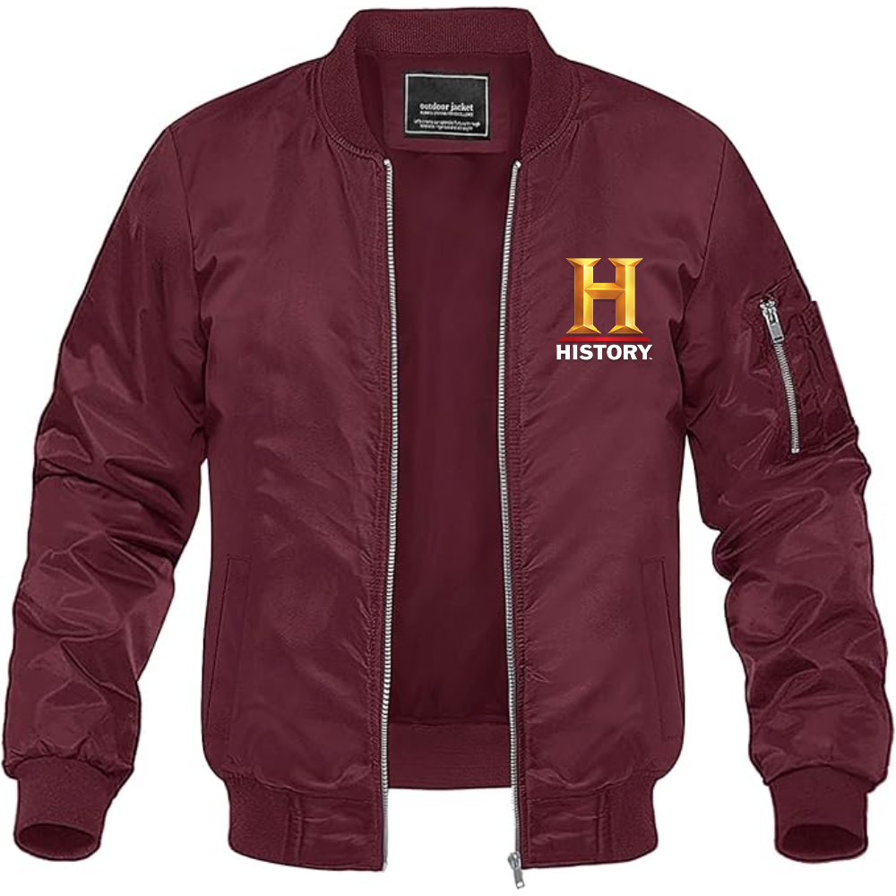 Men's History Channel Lightweight Bomber Jacket Windbreaker Softshell Varsity Jacket Coat