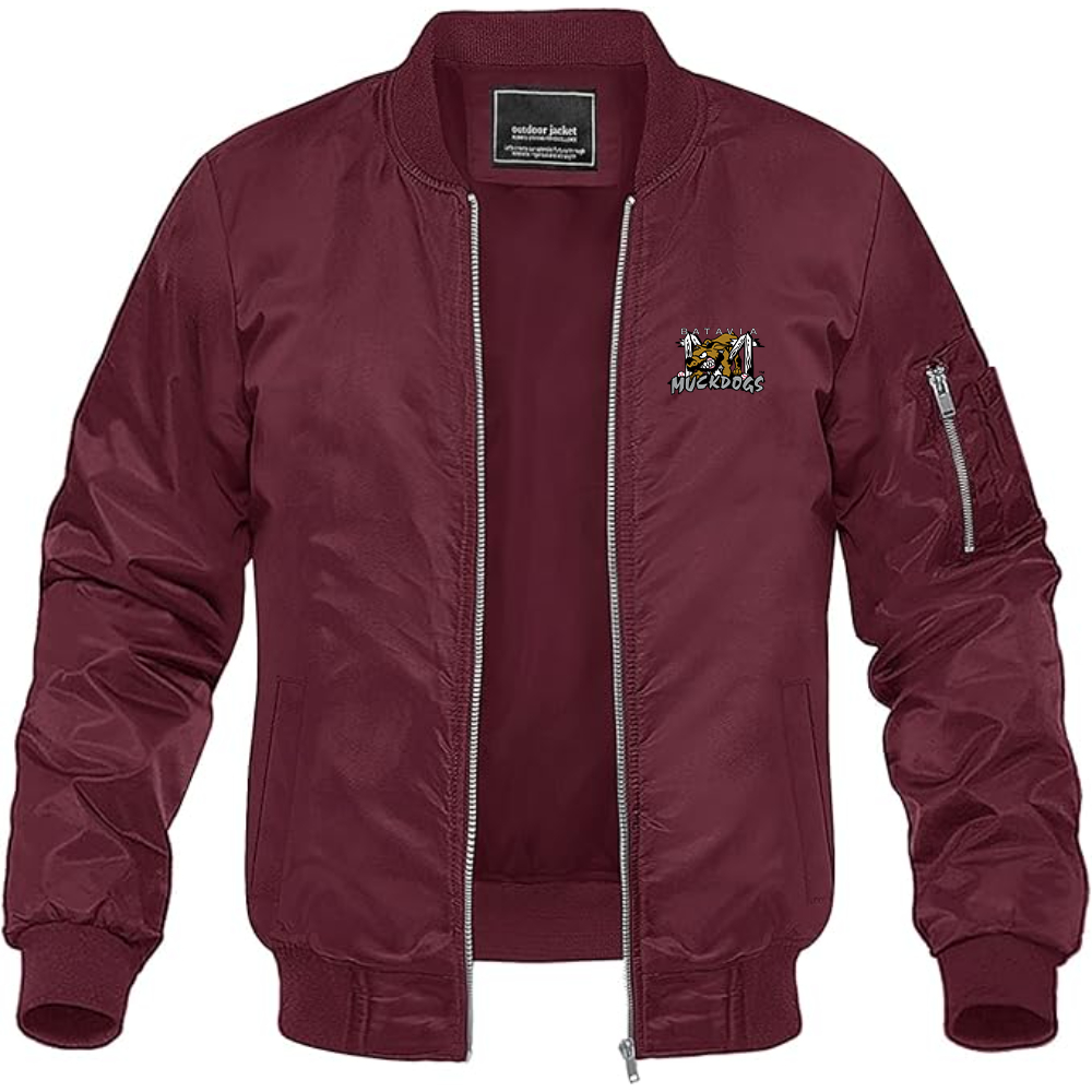 Men's Batavia Muckdogs Logo Lightweight Bomber Jacket Windbreaker Softshell Varsity Jacket Coat