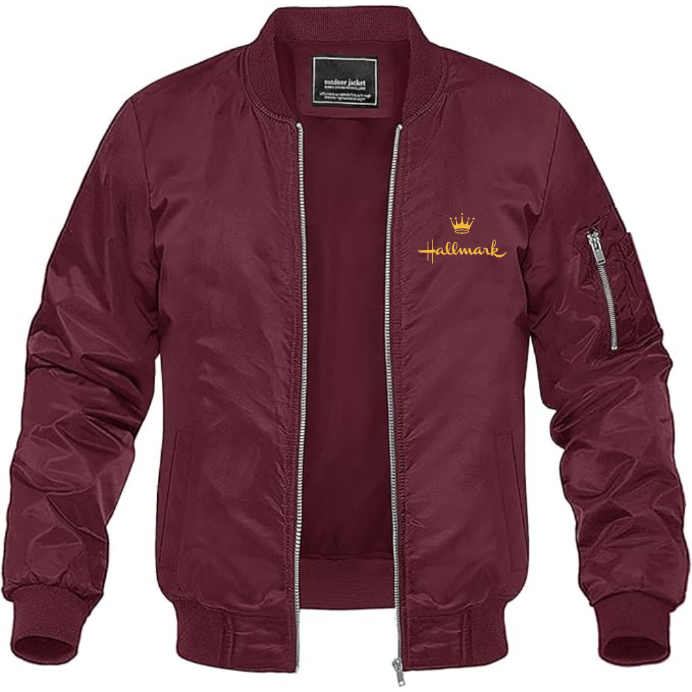 Men's Hallmark golden logo Lightweight Bomber Jacket Windbreaker Softshell Varsity Jacket Coat