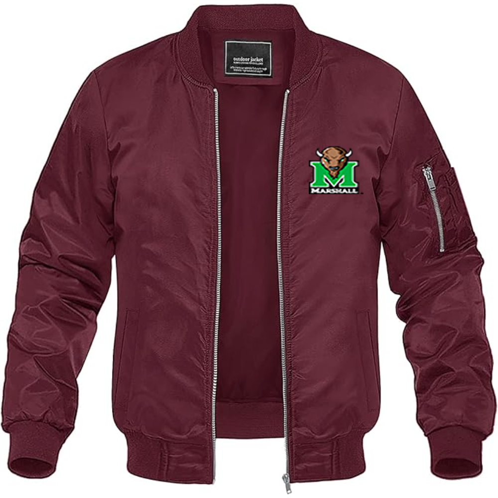 Men's Marshall Thundering Herd Logo Lightweight Bomber Jacket Windbreaker Softshell Varsity Jacket Coat