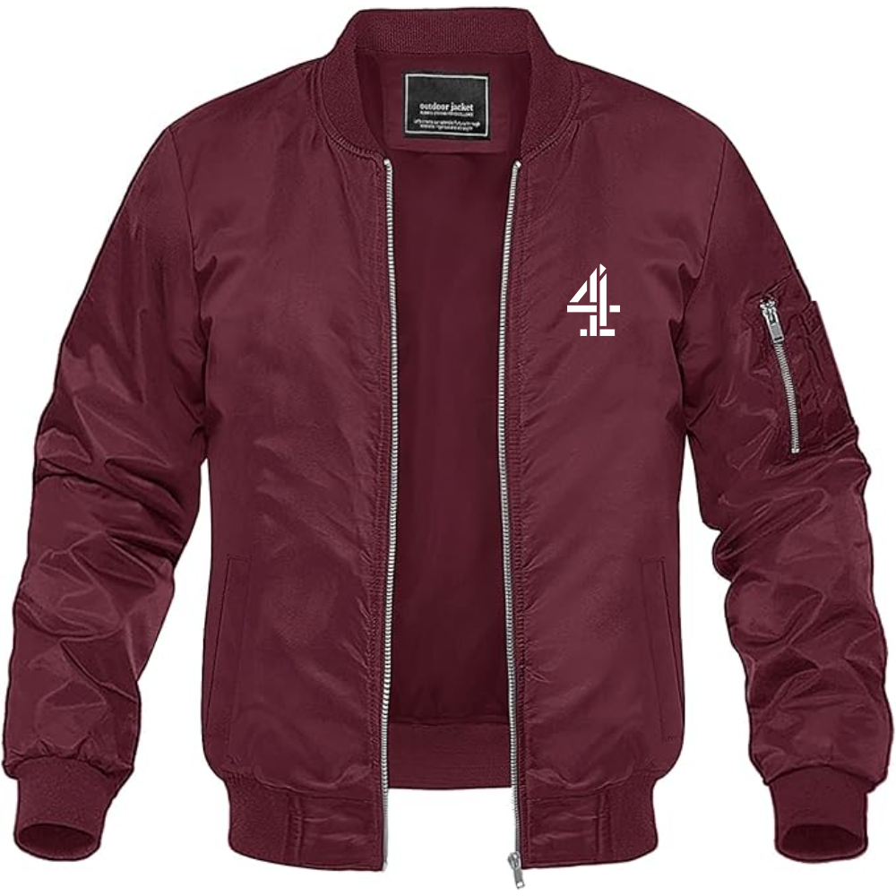 Men's Channel 4 Logo Lightweight Bomber Jacket Windbreaker Softshell Varsity Jacket Coat