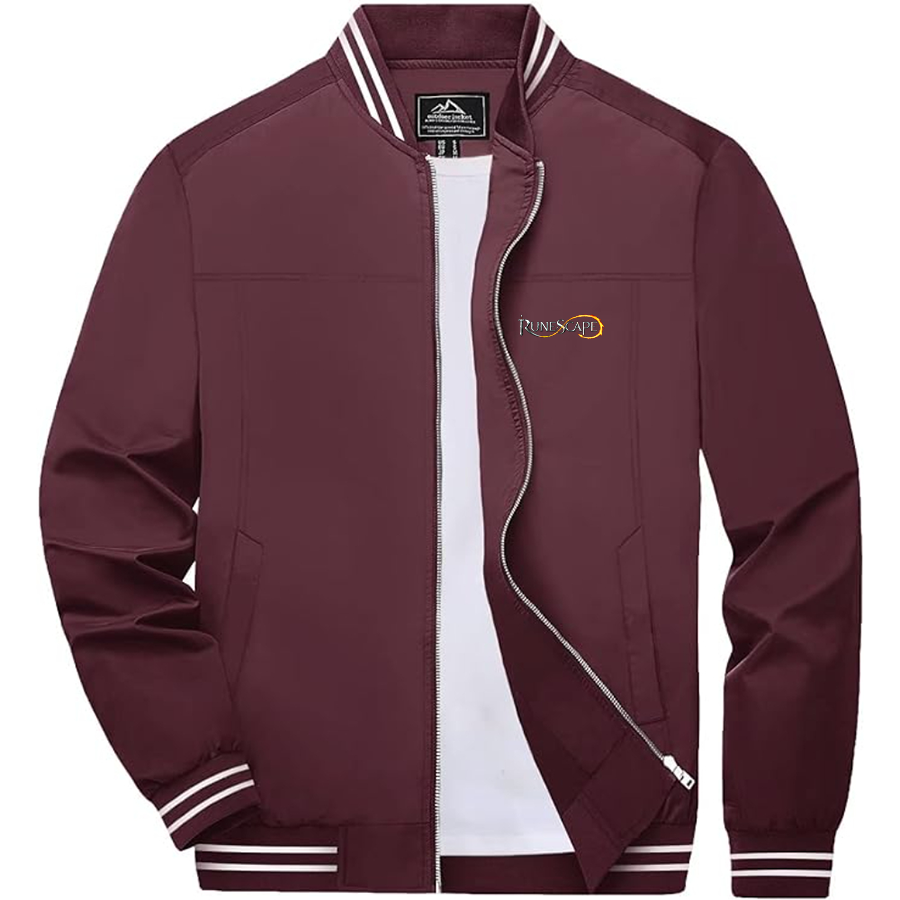 Men's Runescape Logo Lightweight Zip-Up Ribbed Collar and Cuffs Bomber Jacket