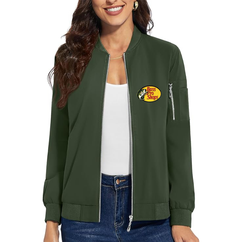 Women's Bass Pro Shops Logo Premium Bomber Jacket with Polished Detailing and Functional Sleeve Pocket Modern Luxury Outerwear
