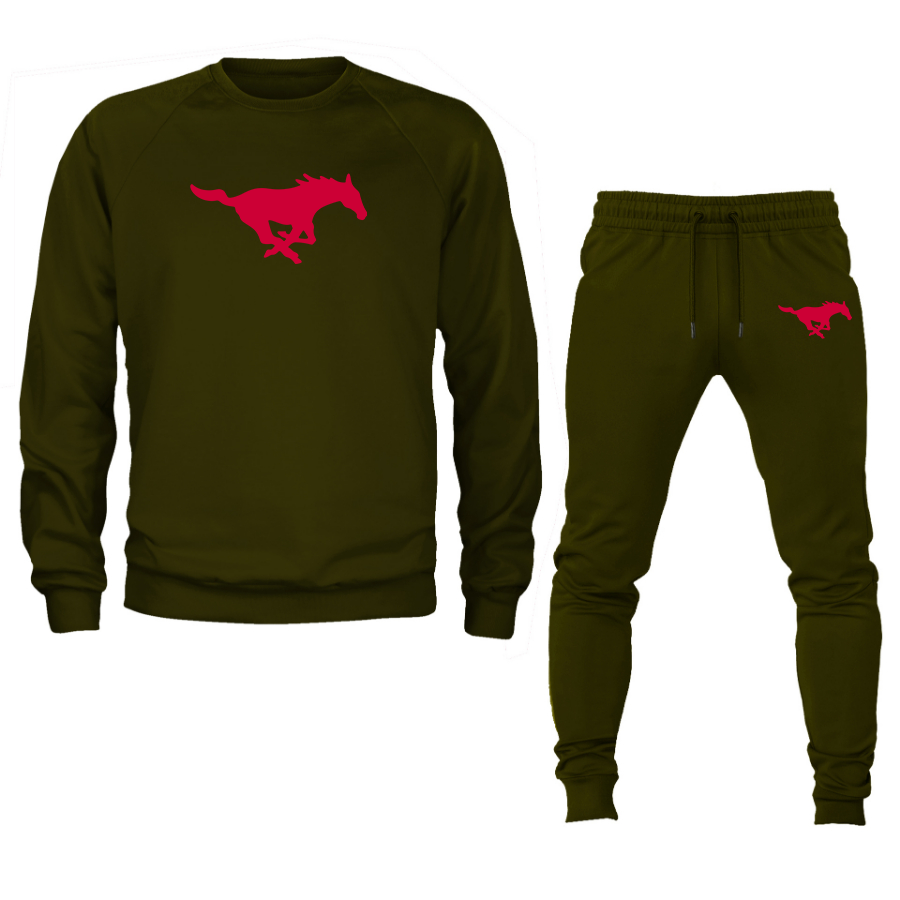 Men's SMU Mustangs Logo Crewneck Sweatshirt Joggers Suit