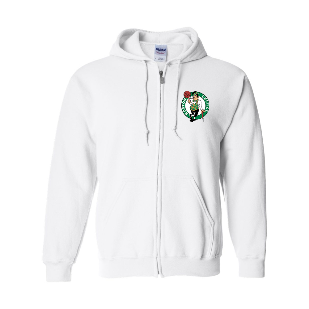 Men's Boston Celtics Logo Gildan Heavy Blend Full Zip Hooded Sweatshirt