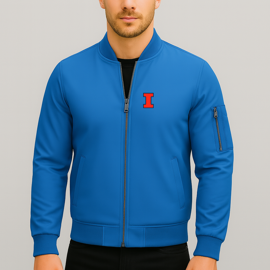 Men's Illinois Fighting Illini Logo Lightweight Bomber Jacket Windbreaker Softshell Varsity Jacket Coat
