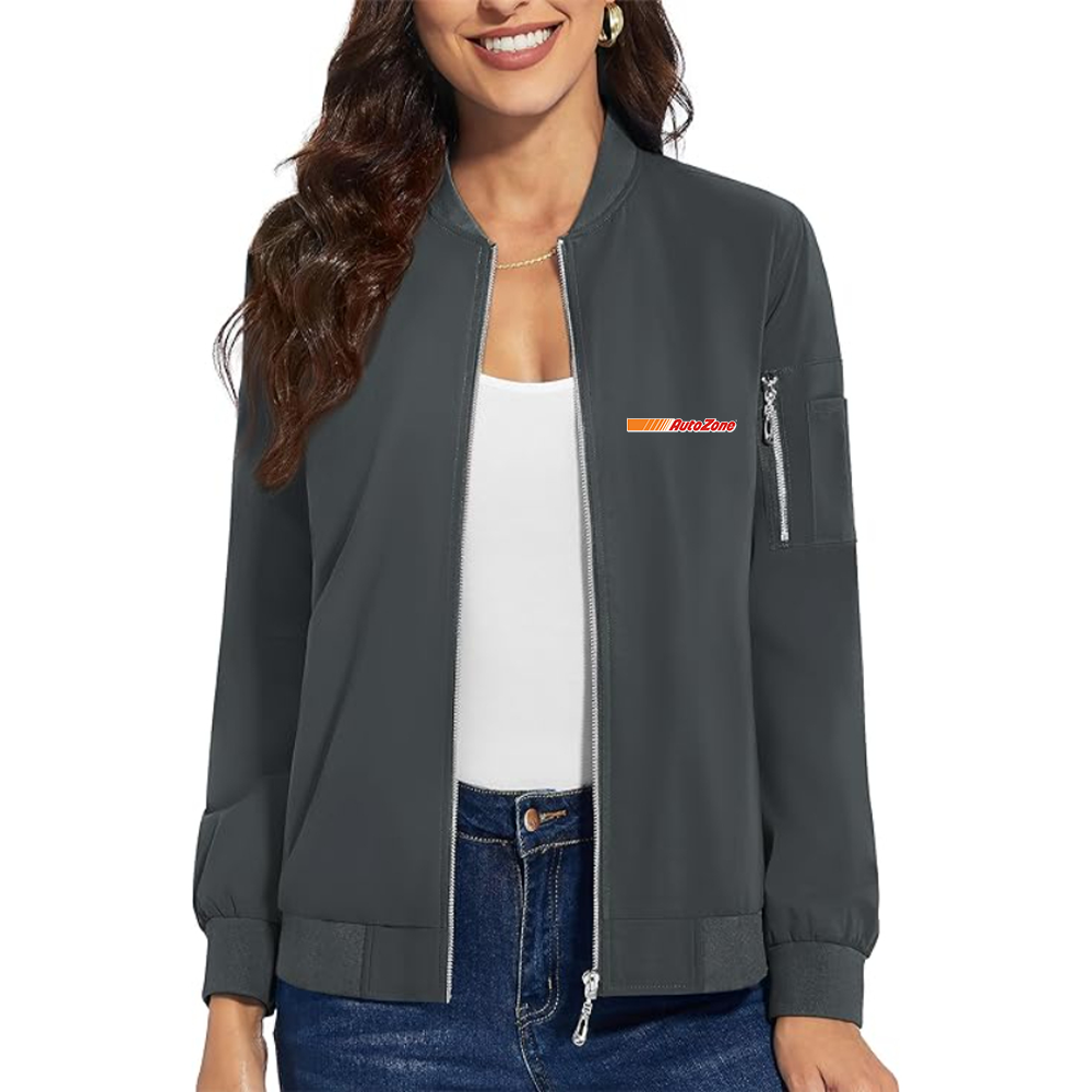 Women's AutoZone Logo Premium Bomber Jacket with Polished Detailing and Functional Sleeve Pocket Modern Luxury Outerwear