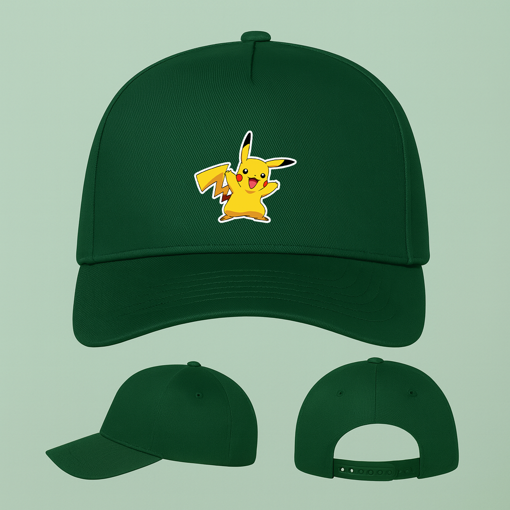 Pikachu Cartoon Five Panel Twill Snapback Cap