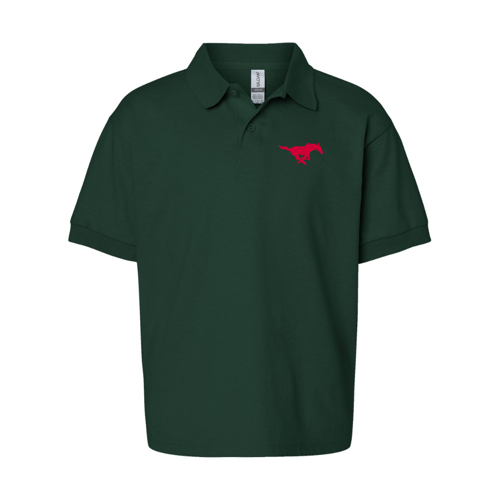 Youth SMU Mustangs Logo Gildan Dry Blend Jersey Polo
