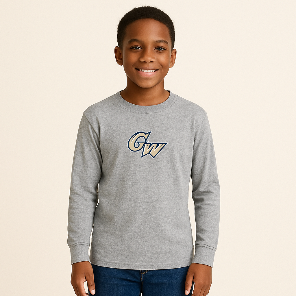 Youth George Washington Colonials Logo Cotton Long Sleeve T-Shirt